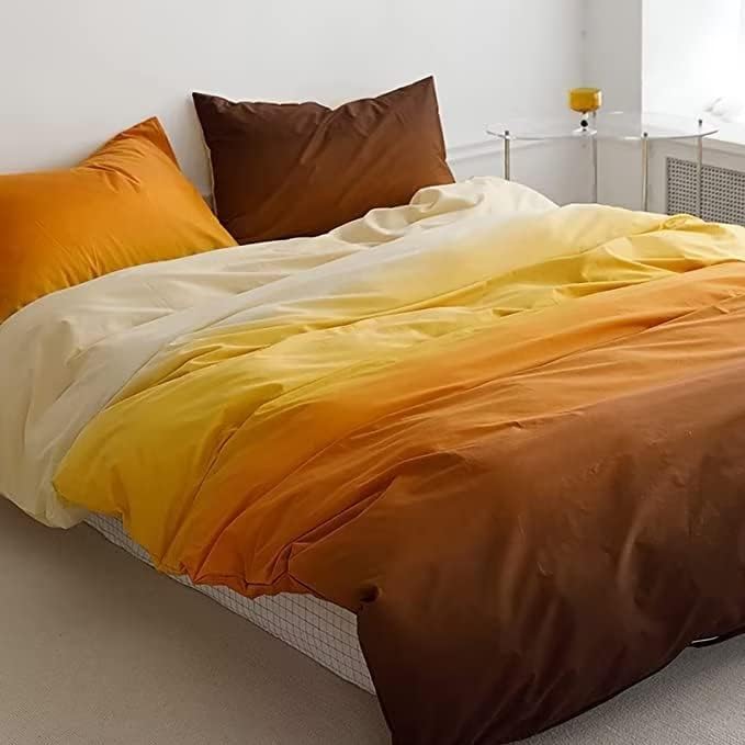 Houseri Juego de edredón amarillo y naranja degradado, ropa de cama tamaño Queen, color amarillo crema, dorado, marrón, tamaño Queen para