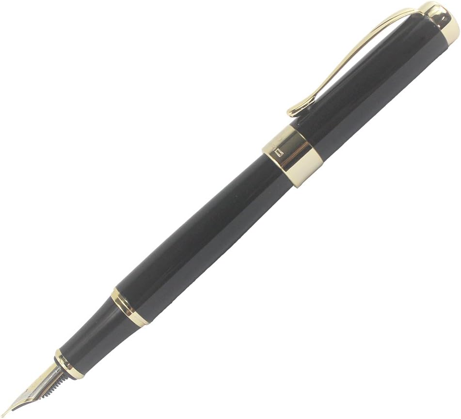 Gullor Jinhao 18KGP – Pluma estilográfica de punta media con convertidor de tinta, color negro