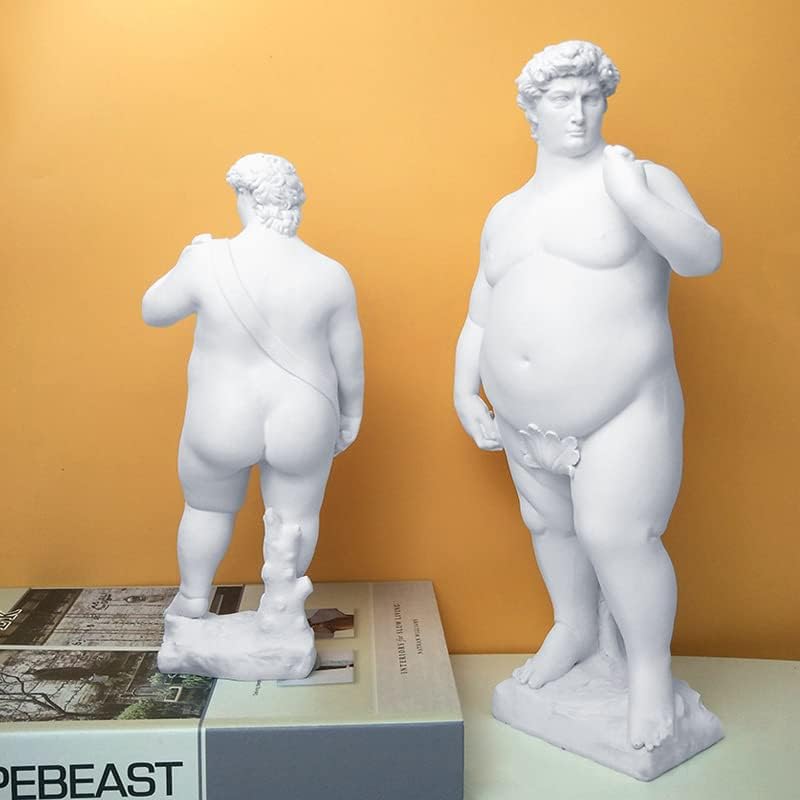 ZYFAB Estatua creativa de David gordo, adorno de resina griega de David escultura de David desnudo, manualidades, sala de estar, oficina,
