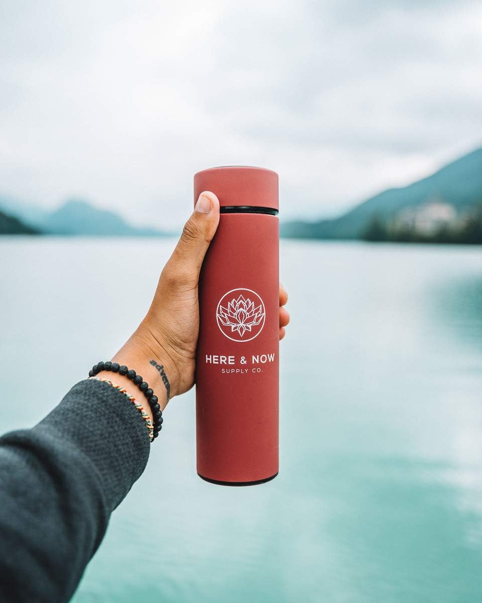 Here & Now – Botella infusora de té  Botella de agua con infusor de té  Infusor de té de acero inoxidable  Botella de té de doble pared para té