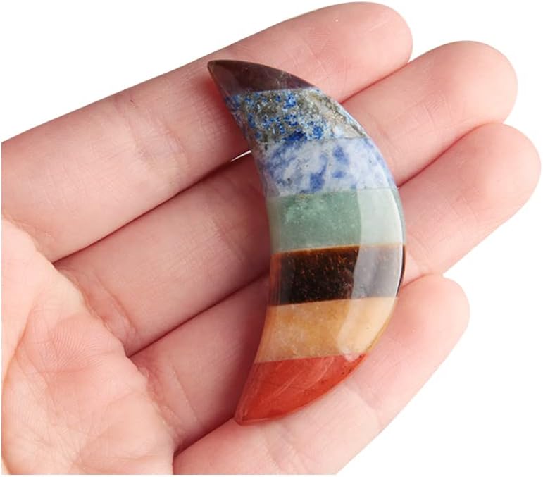 Acxico 1 piedra natural de 7 chakras, con forma de luna, piedra curativa de energía reiki, cuarzo