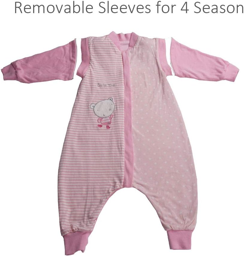 Saco de dormir para niños pequeños con pies, grande (3-7T) de algodón de 1.5 tog de manga larga, saco de dormir para bebé con piernas para caminar,