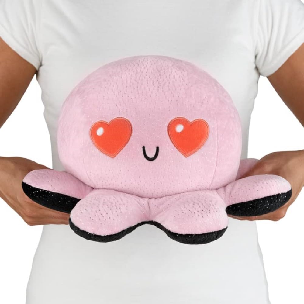 TeeTurtle – Peluche original reversible de pulpo grande – Ojos de corazón rosa + brillo negro – Juguete sensorial abrazable y suave que muestra tu