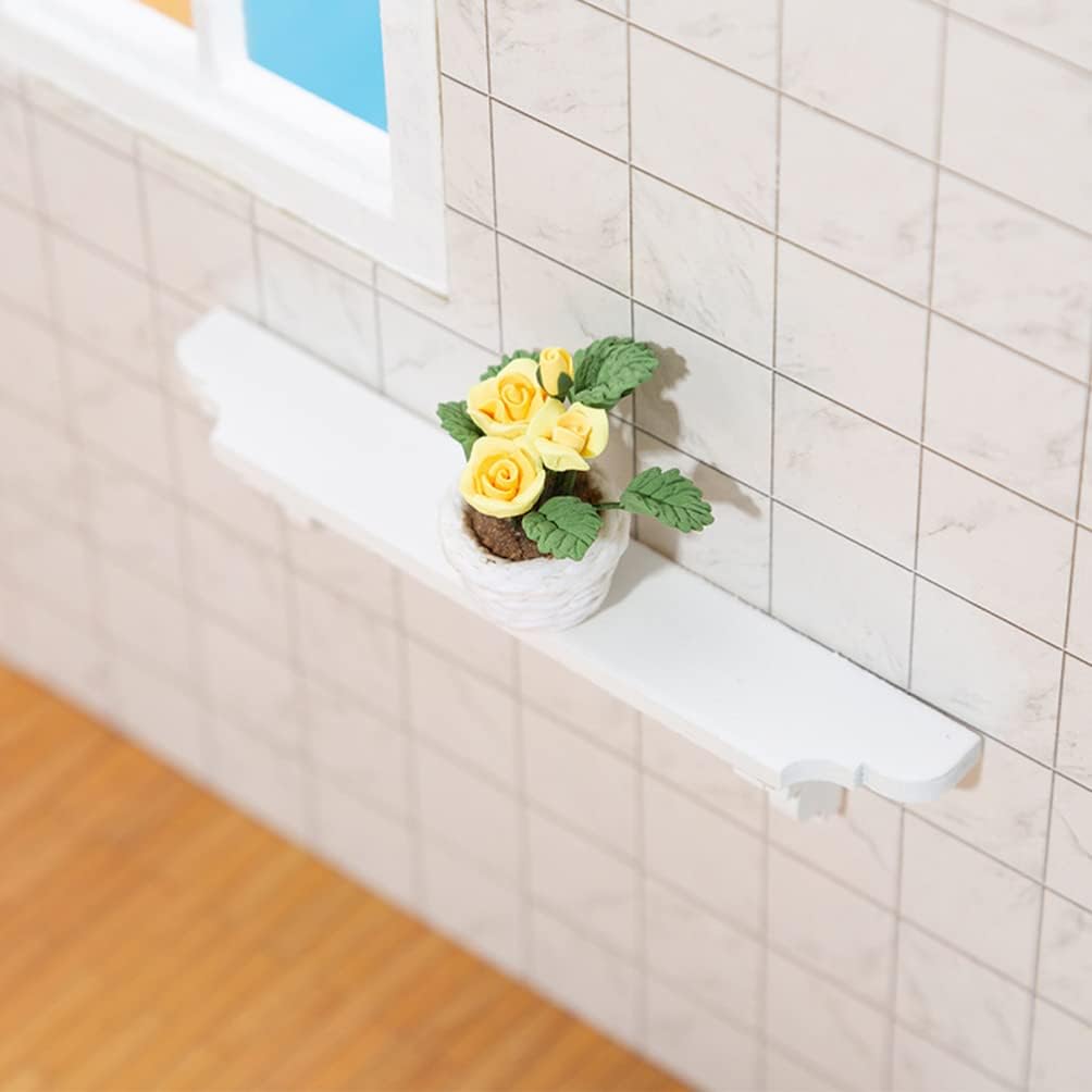 Ipetboom 2 estantes de pared para casa de muñecas, estantes de madera en miniatura, 1 12 escalas diminutas de madera blanca para decoración de
