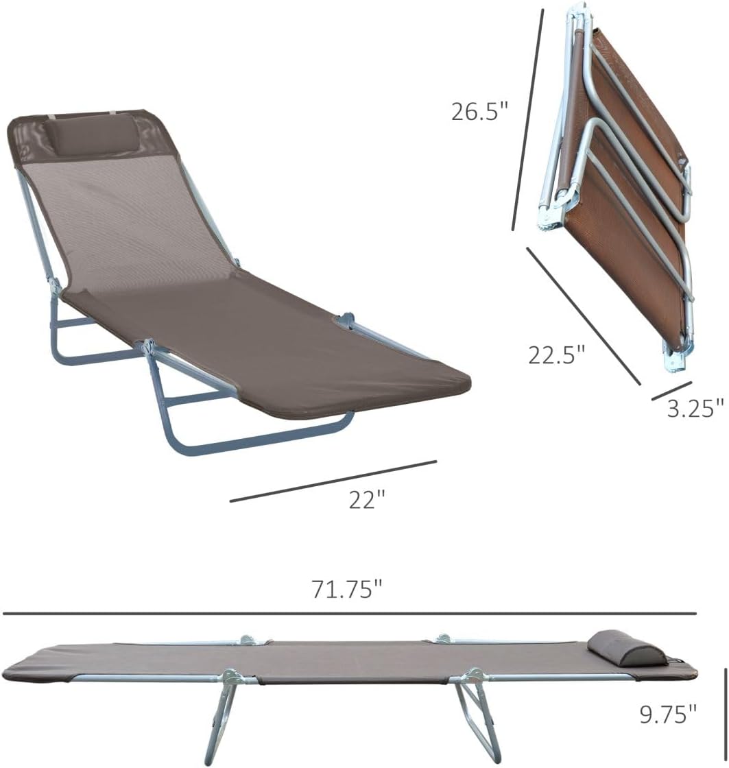 MEZHI Outdoor Folding Reclining Beach Sun Patio Chaise Lounge Chair Pool Lawn Lounger (Brown)