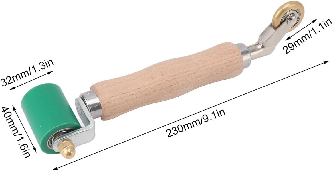 TOPINCN Rodillo de costura de acero para papel tapiz de 1.575 in, rodillo de costura de silicona con mango de madera, rueda de latón de doble uso,