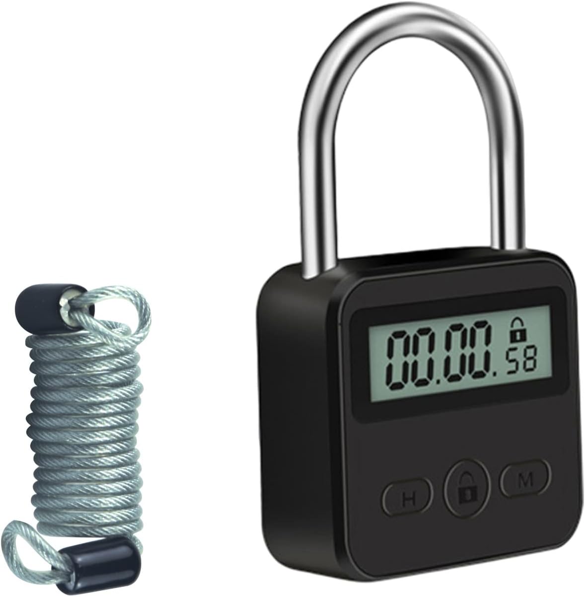 Cerradura de combinación, bloqueo de temporizador de metal, temporizador de tiempo recargable por USB con cuerda de resorte de 3.3 ft, 99 horas de