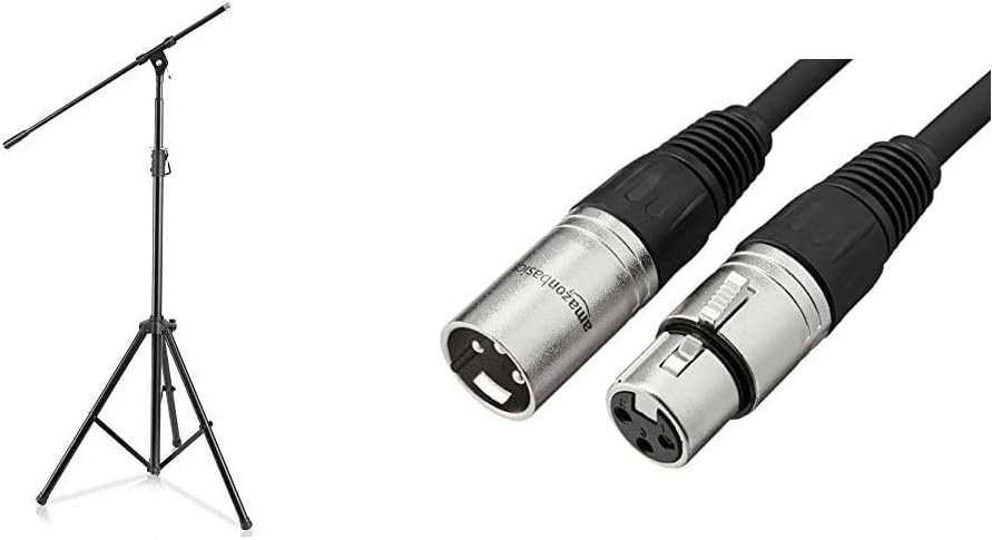 Pyle Soporte de micrófono resistente, altura ajustable de 51.2 a 78.75 pulgadas de alto y cable de micrófono Tienda Basics XLR macho a hembra, 10
