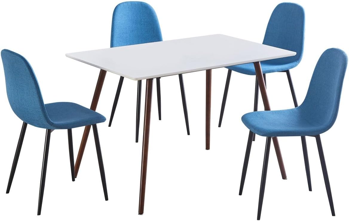FurnitureR Juego de 4 sillas de comedor de tela para cocina con patas de metal para sala de estar, restaurante, sala de estudio, color azul