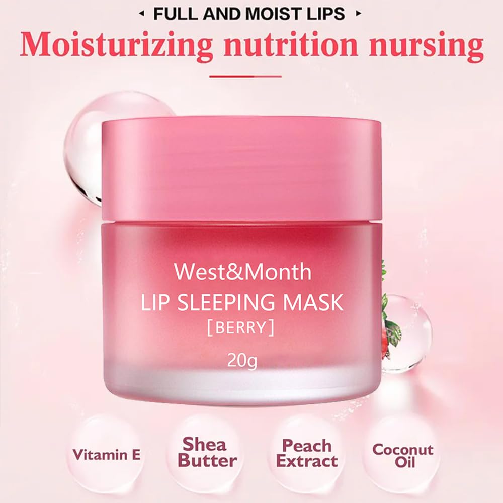 Máscara de labios para dormir, máscara de labios reparadora nocturna, hidratante y prevención exfoliante de labios secos y agrietados, vitamina E