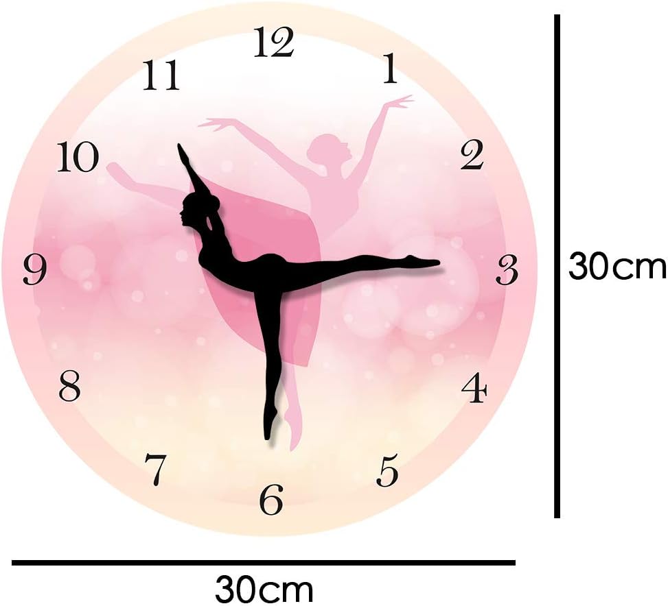 Ballet Girl Princesa Rosa Reloj de Pared Bebé Niña Bailando Reloj de Pared Bailarina Movimiento Pierna Silenciosa Cuarzo Niña Dormitorio Decoración