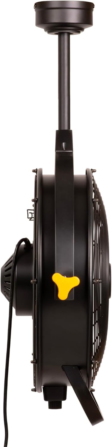 Mule 52007-45 Ventilador de garaje con cable enchufable montado en el techo de 18 pulgadas de 3 velocidades sin control remoto – negroamarillo