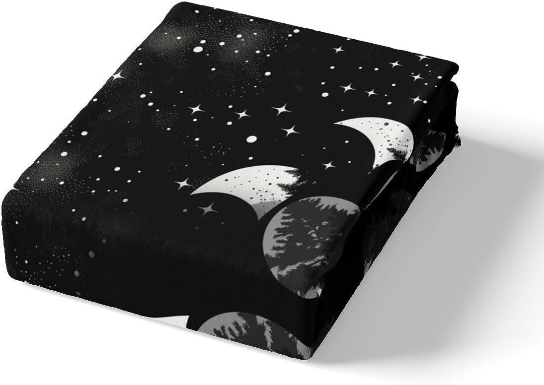Manfei Juego de sábanas de oso tamaño individual, diseño de silueta de árbol gris y negro, 3 piezas con sábana bajera de bolsillo profundo + sábana