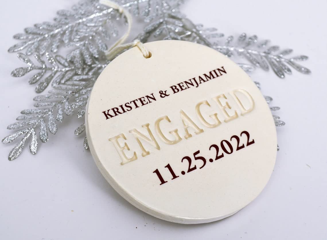 Engagement Ornament – Personalized With Names and Date – Engagement Gift or Christmas Gift, Custom Christmas Engaged Ornament