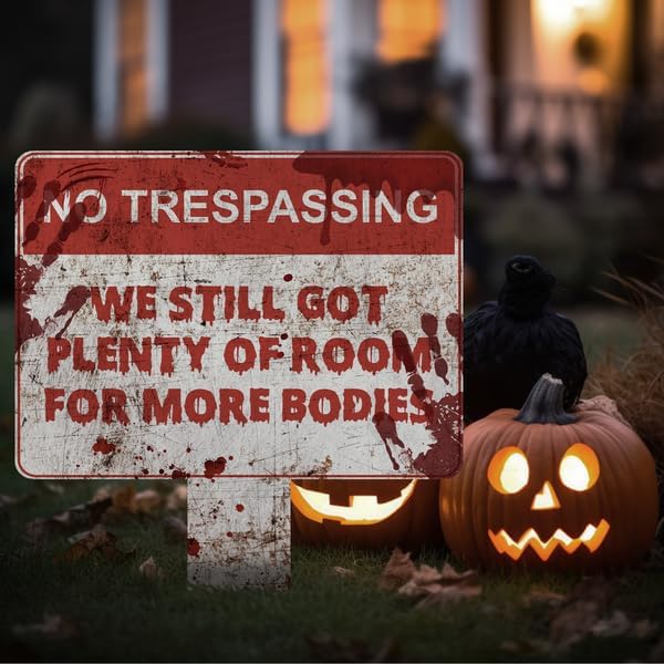 Letrero de decoración de Halloween aterrador para exteriores con texto en inglés “I Choose Between Multiple Creepy Beware” opciones para