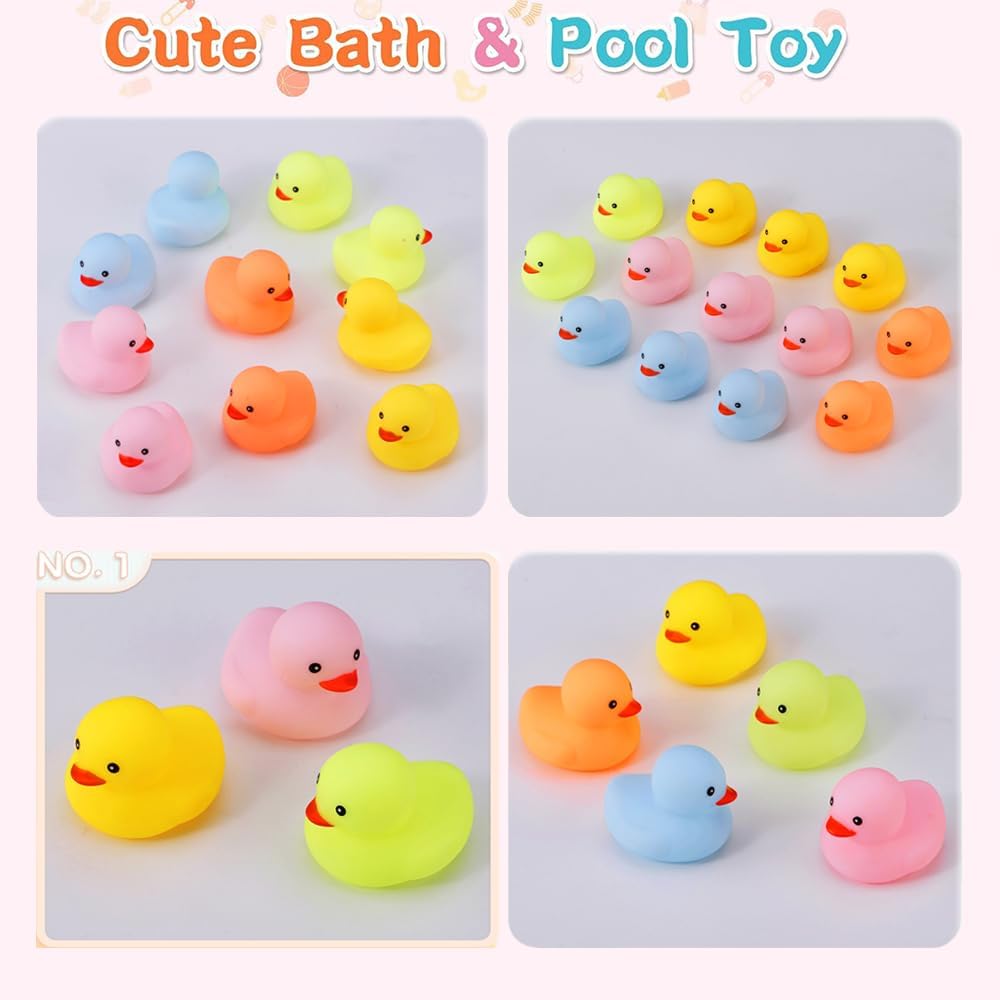 50 piezas de mini pato de goma multicolor de baño, chirridos y flotadores, pequeños patos de colores a granel, regalos de cumpleaños, incentivos