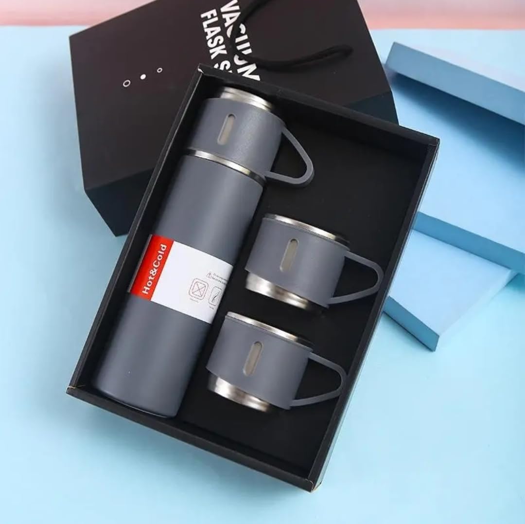 Juego de 3 botellas aisladas de acero inoxidable y vasos de agua, moderno juego de botellas aisladas al vacío, dura hasta 12 horas, botella de