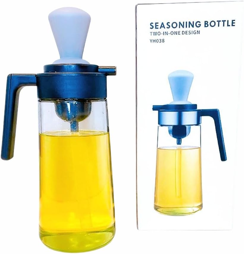 Dispensador de aceite con cepillo, botella de aceite de cocina con cepillo para untar, botella de aceite con cepillo 2 en 1, cepillo de aceite de