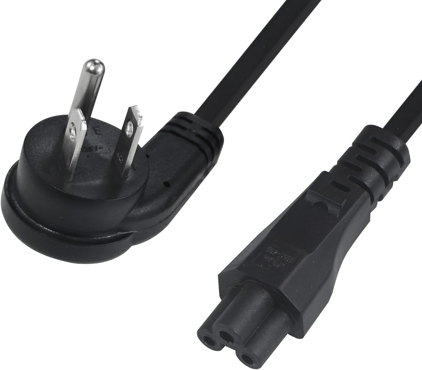 Cable de alimentación estándar para portátil de 2 pies, 18 AWG 45 grados, enchufe plano NEMA 5-15P a Iec 60320 C5, cable de alimentación de CA