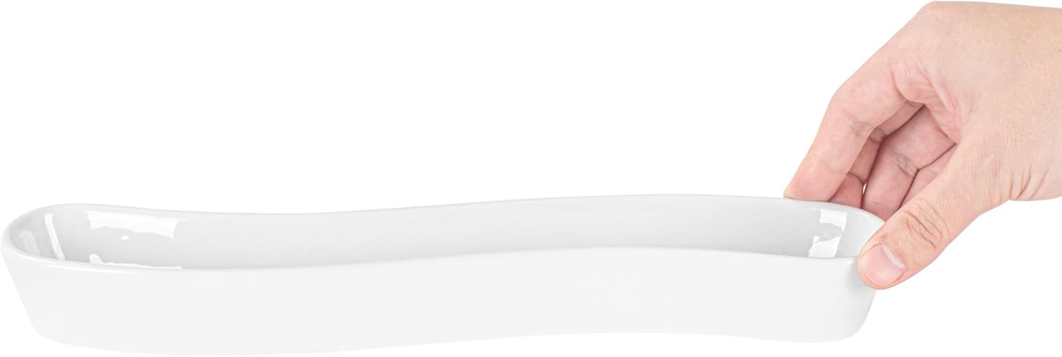 Restaurantware Swerve – Plato de oliva de 10 onzas, 1 bandeja curvada de aceituna, resistente a astillas, canoa de olivo de porcelana blanca, apta