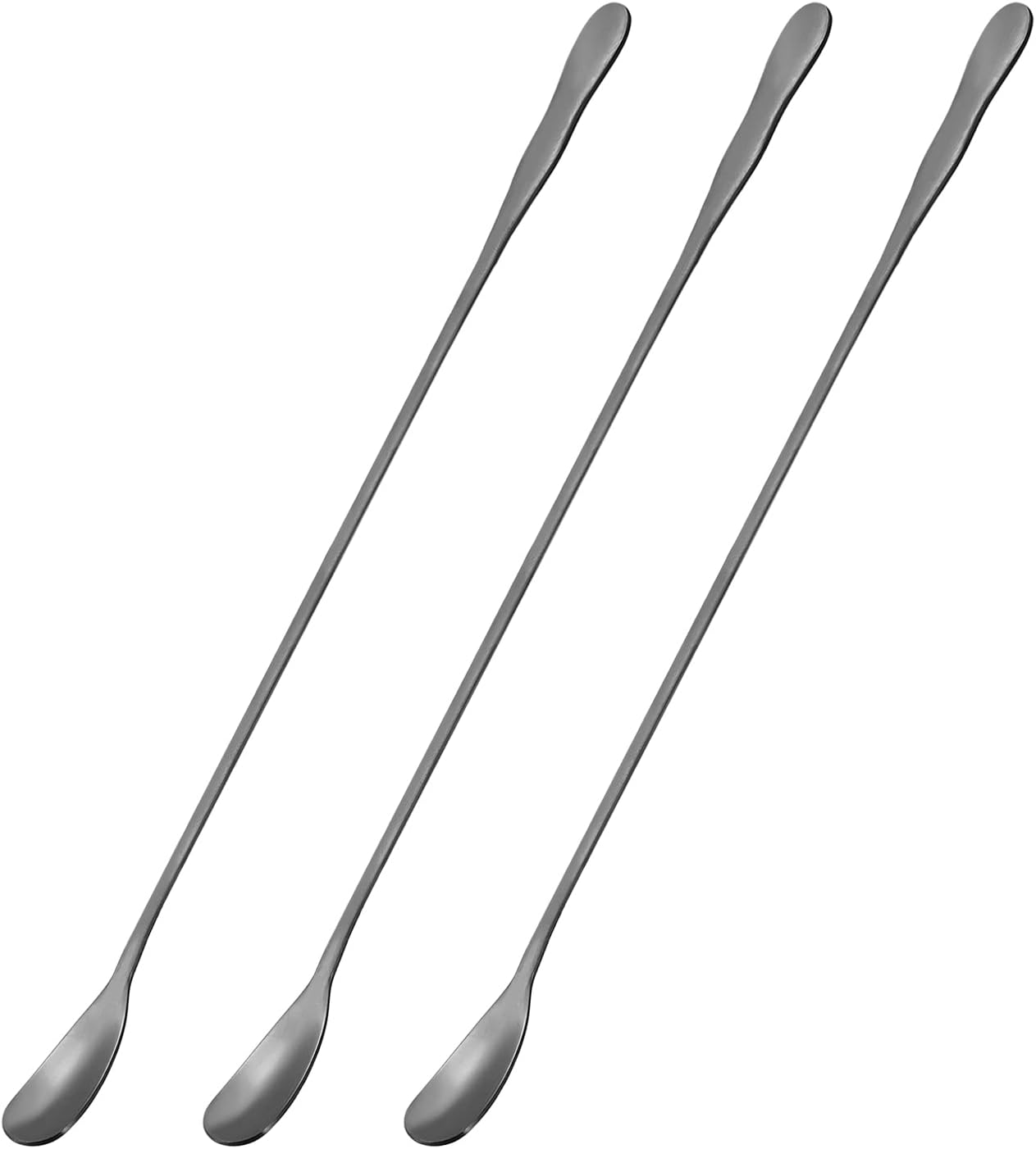 uxcell Cuchara de mango largo, 3 cucharas de helado de 10.24 pulgadas, cucharas de acero inoxidable para mezclar, beber, café (negro)