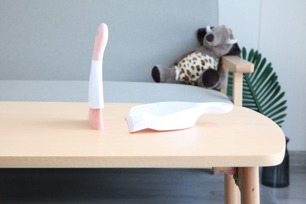 Mini cepillo de limpieza con juego de recogedor, mini escoba y recogedor de plástico, juego de limpieza de escritorio (rosa)