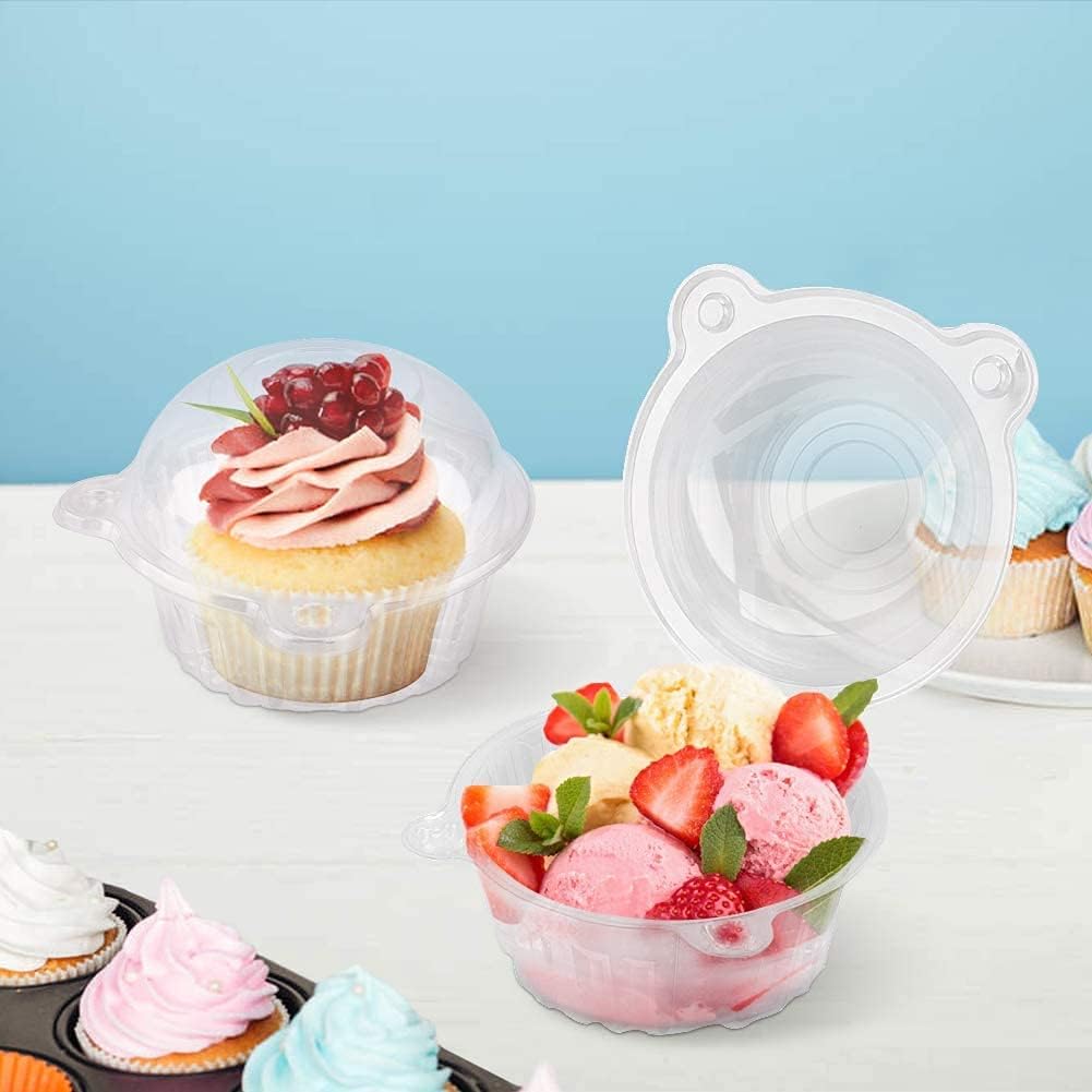 GOTOTOP Soporte individual para cupcakes, 400 unidades individuales individuales de plástico transparente para cupcakes, cajas con tapa para