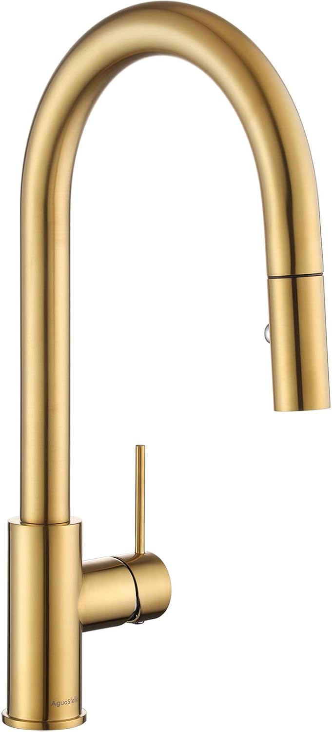 AS60BG Grifo de fregadero de cocina dorado cepillado con pulverizador desplegable de una sola manija