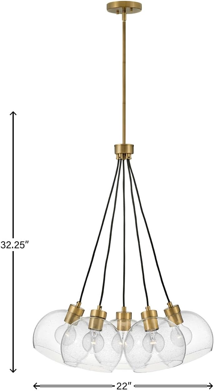 Lark Rumi – Lámpara de araña colgante de 22.0 in, altura ajustable, fácil de limpiar, cinco orbes de vidrio transparente – en latón lacado
