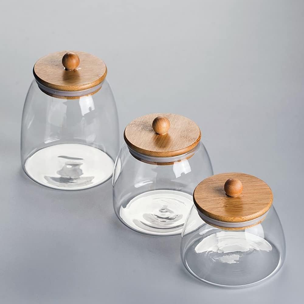 Caja de vidrio con tapa de madera, tarro de almacenamiento de vidrio para café, especias, frijoles y despensa de alimentos (22 oz (22.0 fl oz))