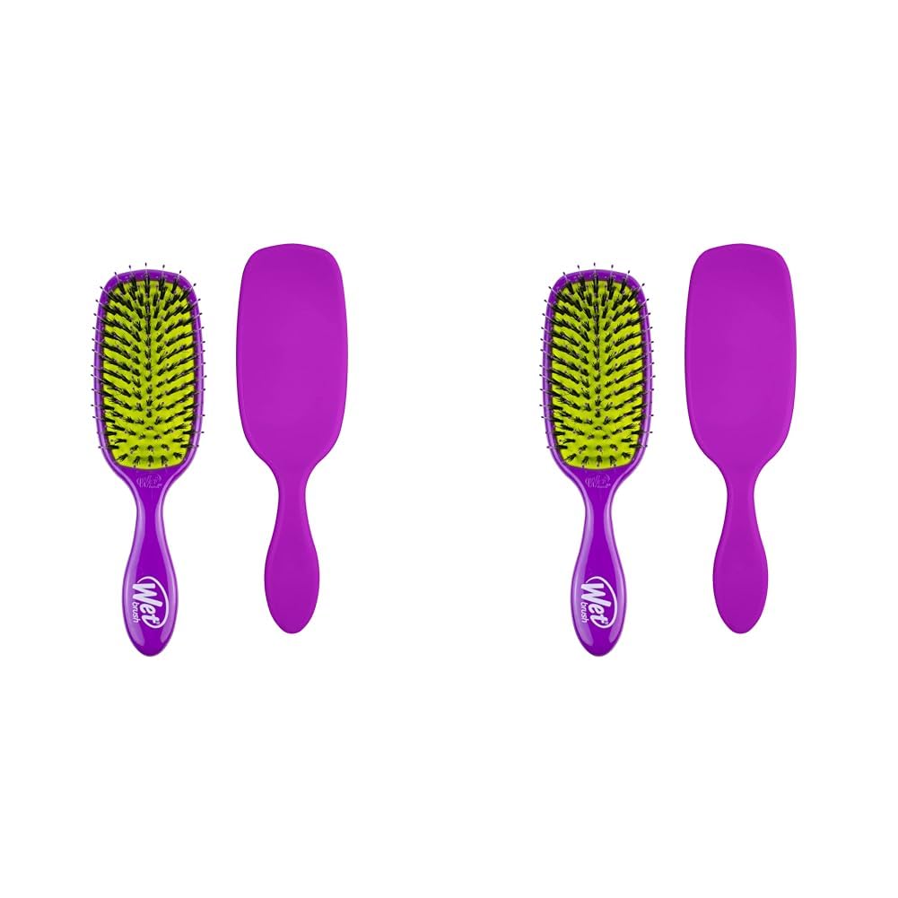 Wet Brush Cepillo para desenredar el cabello con cerdas naturales de jabalí, para todo tipo de cabello, color morado, para desenredar el cabello,