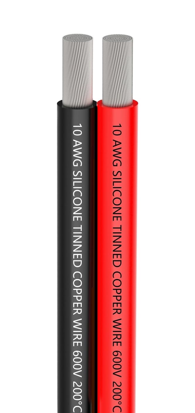 Alambre de silicona 10 AWG 2 conductores línea de cable paralelo de 20 pies 10 pies negro y 10 pies rojo alambre trenzado calibre 10 – Alambre de