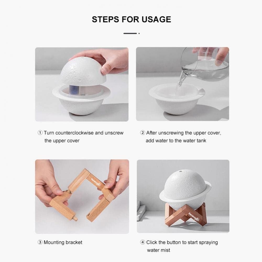 Renewgoo Lámpara de luna Difusor de aroma LED Luz nocturna Planetaria Saturno Anillos USB Mist Humidificador, Planetas, Espacio, Aire Moderno