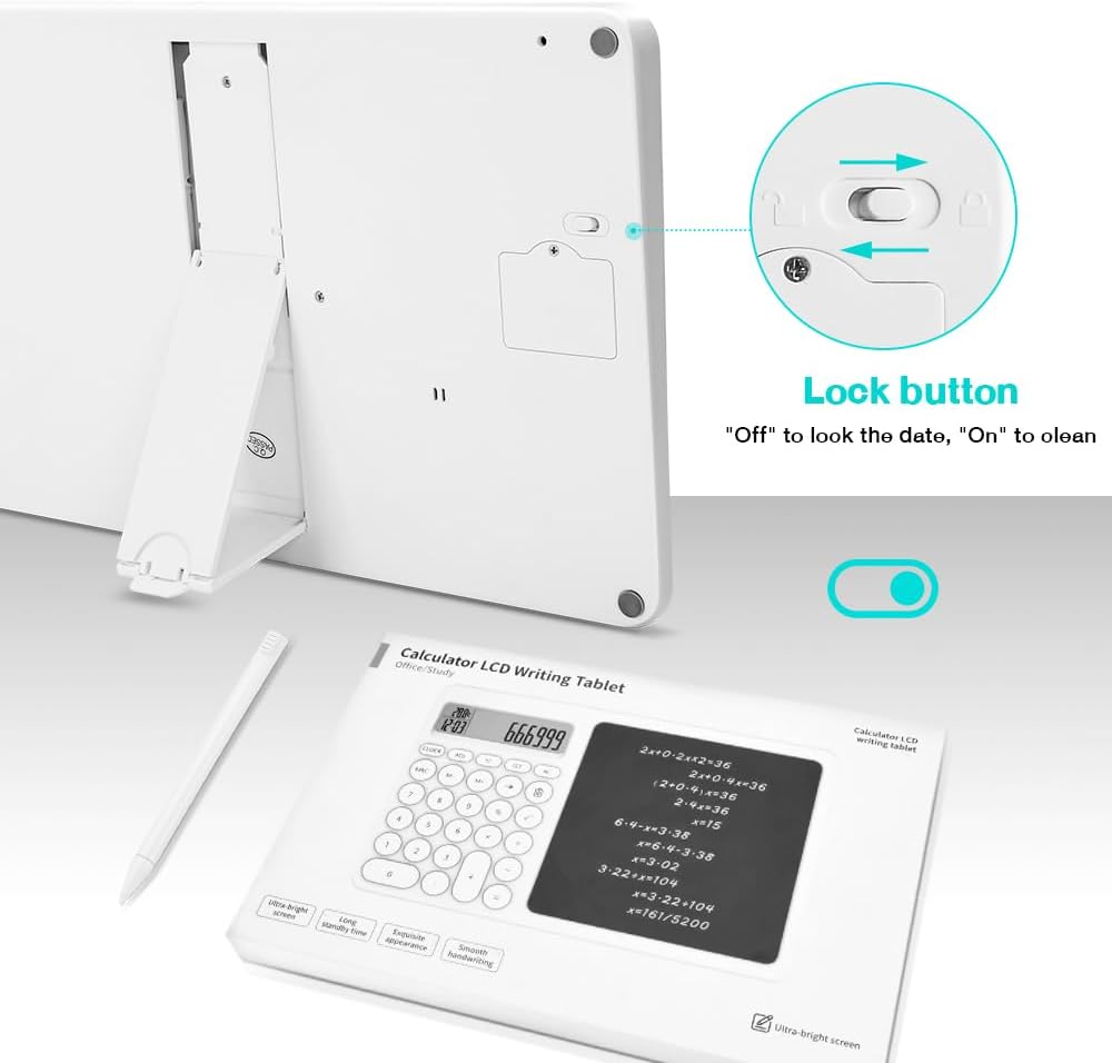 Zuukoo Bloc de notas con tableta de escritura LCD de 8 pulgadas, calculadora de escritorio con bolígrafo de escritura, calculadora pequeña con