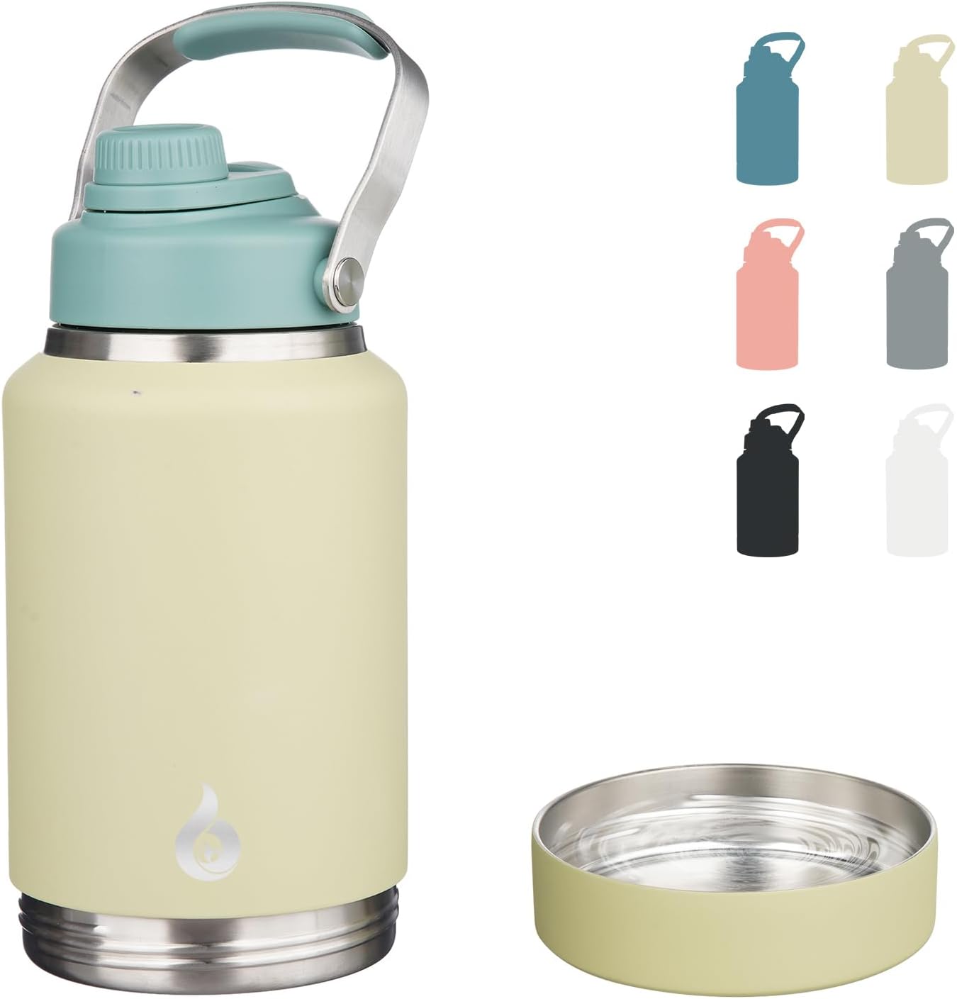 BJPKPK Botellas de agua aisladas de 64 onzas, botella de agua de medio galón apta para lavavajillas, con mango de metal, tapa de boquilla sin BPA y