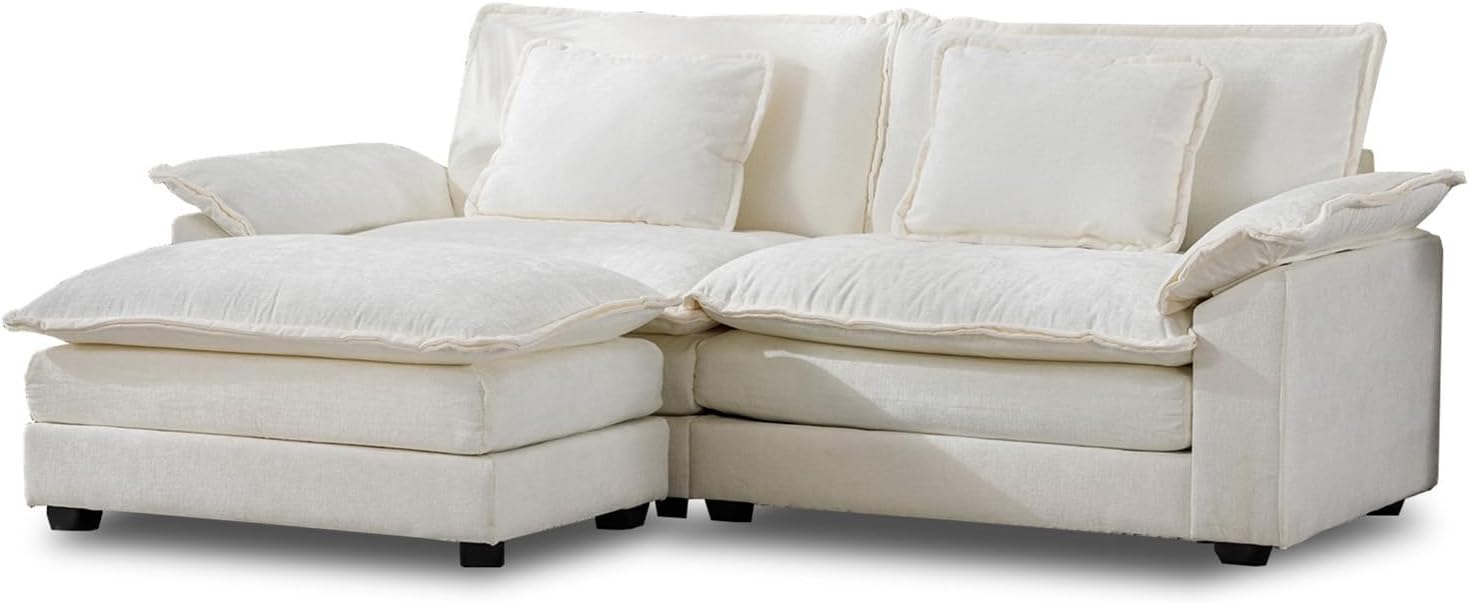 Cómodo sofá modular de felpilla de 85.4 pulgadas, cómodo sofá modular en forma de L para sala de estar, dormitorio, apartamento, oficina (beige)