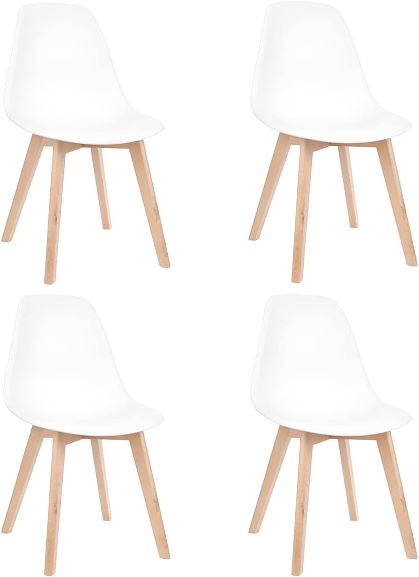 +gardenlife Magnolia Nordic Chair Design – Sillas sin brazos laterales de plástico de madera para comedor  Juego de 4  Blanco