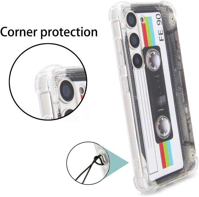 Funda para Galaxy S23 con esquinas reforzadas TPU suave parachoques retro cassette cinta caso compatible con Samsung Galaxy S23