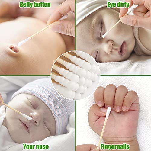 FOVURTE Hisopos de algodón natural, 400 unidades, espiralredondo, hisopo de algodón de bambú de bambú orgánico para limpieza de orejas, niños y bebés