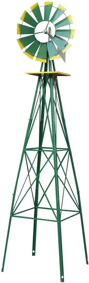 Molino de viento de acero ornamental de 8 pies para jardín, paleta resistente a la intemperie, decoración para el hogar, jardín, patio trasero