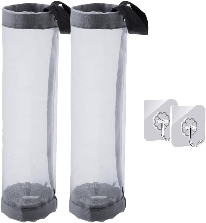 Soporte para bolsas de plástico, soporte para bolsa de comestibles, dispensador de bolsas de almacenamiento colgantes de malla, 2 soportes de bolsas
