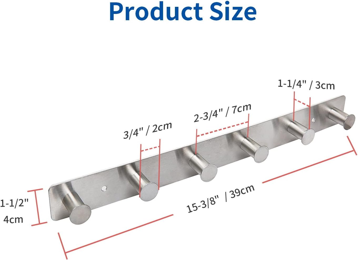 AJLTPA Perchero adhesivo para montaje en la pared y atornillado, ganchos de metal de acero inoxidable para puerta, riel de gancho con 6 ganchos