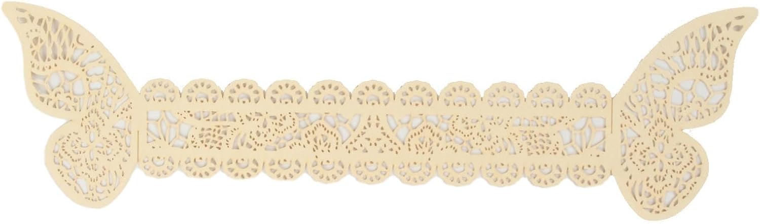 Efavormart – Paquete de 12 servilleteros de papel de mariposa de corte láser de marfil, lazos para silla, soportes para servilletas