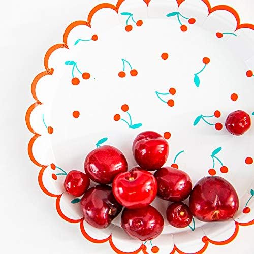 Plato de papel desechable de 9 pulgadas para fiestas, plato de papel de postre con diseño de frutas y cerezas, para bodas, baby shower, cumpleaños