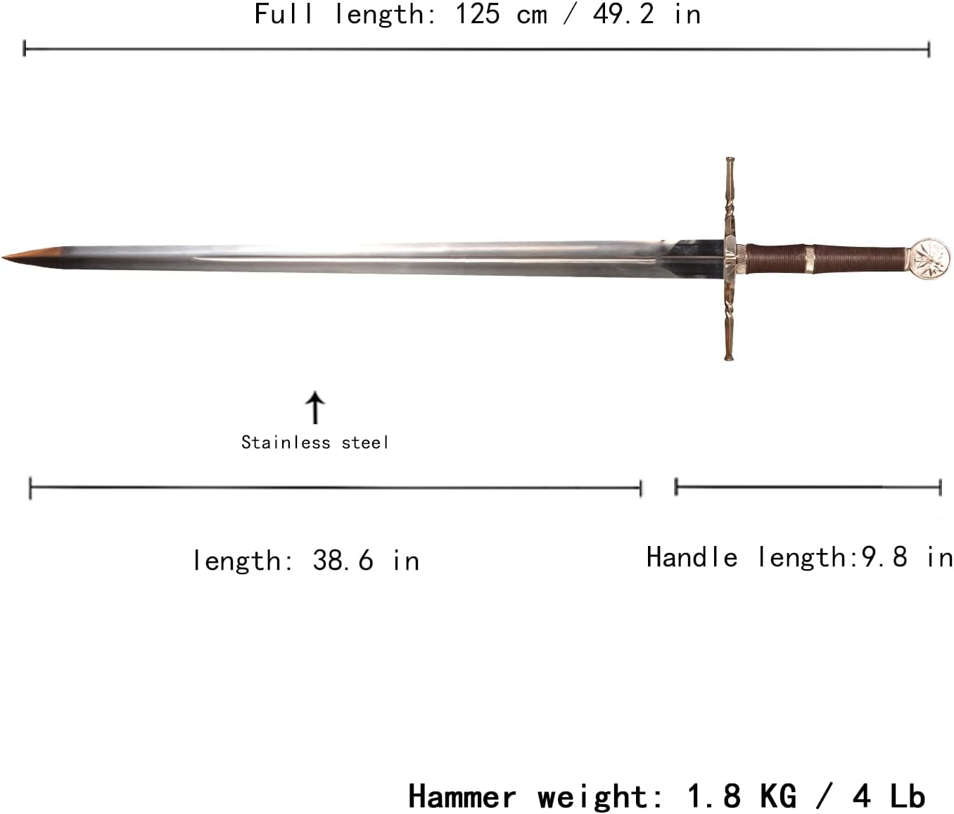 Espada TW de acero al carbono de metal real, juego de cosplay Prop Espada de plata de Geralt, espada de lobo blanco, espada medieval occidental,