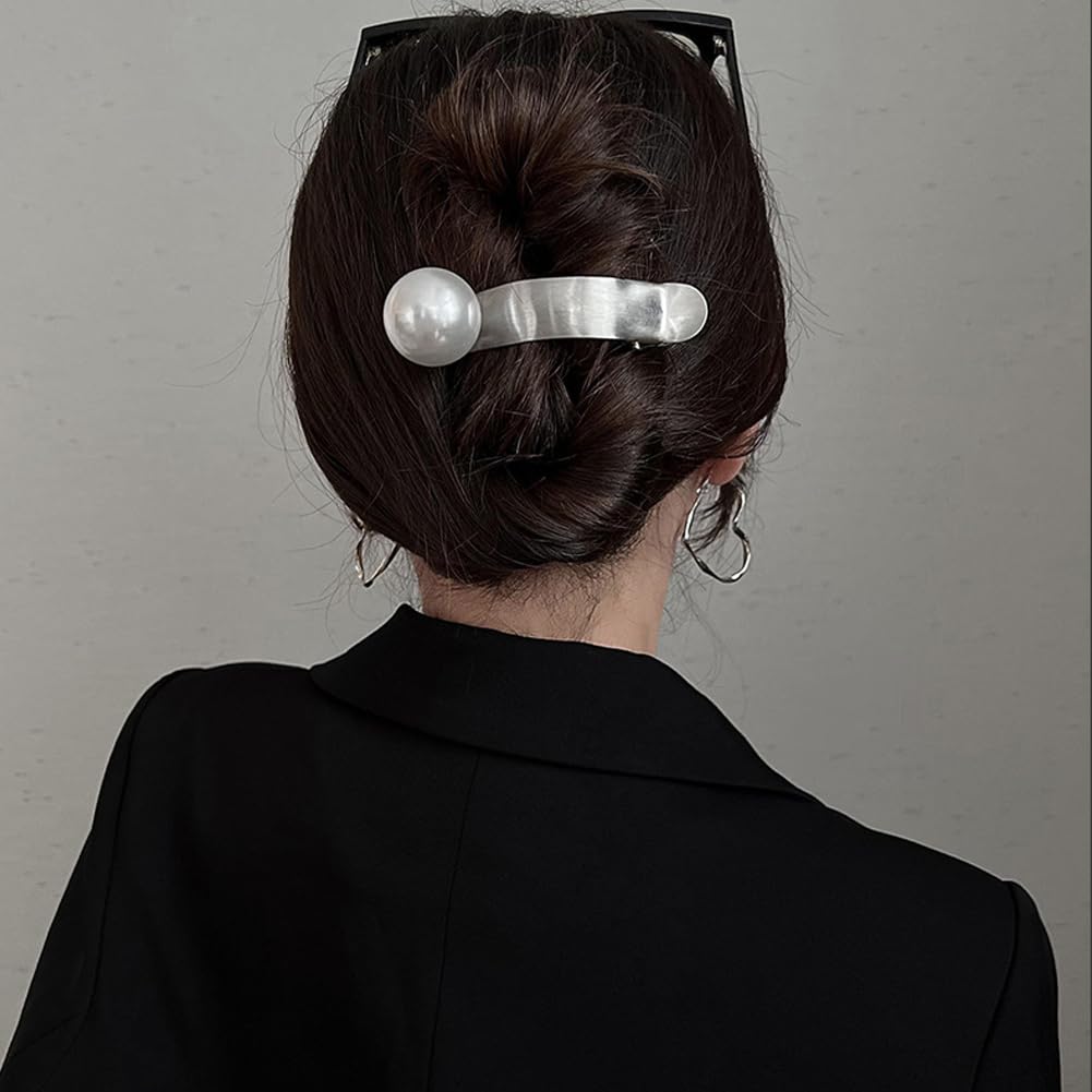4 pinzas para el pelo de perlas para mujer, 4.13 pulgadas, grandes perlas, pinzas de pelo de cocodrilo, pinzas de metal elegantes, accesorios de