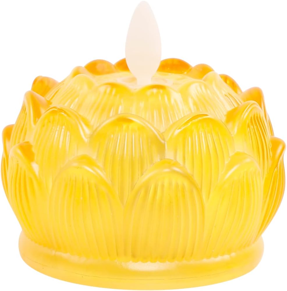 Lámpara budista de loto esmaltada con llama simulada LED, oferta de luz ante Buda, equipada con base de aleación – 2.95 pulgadas