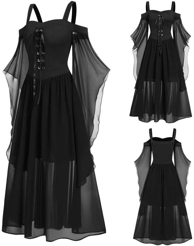 Sinzelimin Vestidos de corsé para mujer, vestido gótico renacentista, vestido de fiesta de Halloween, vestido de banquete, talla grande, manga de