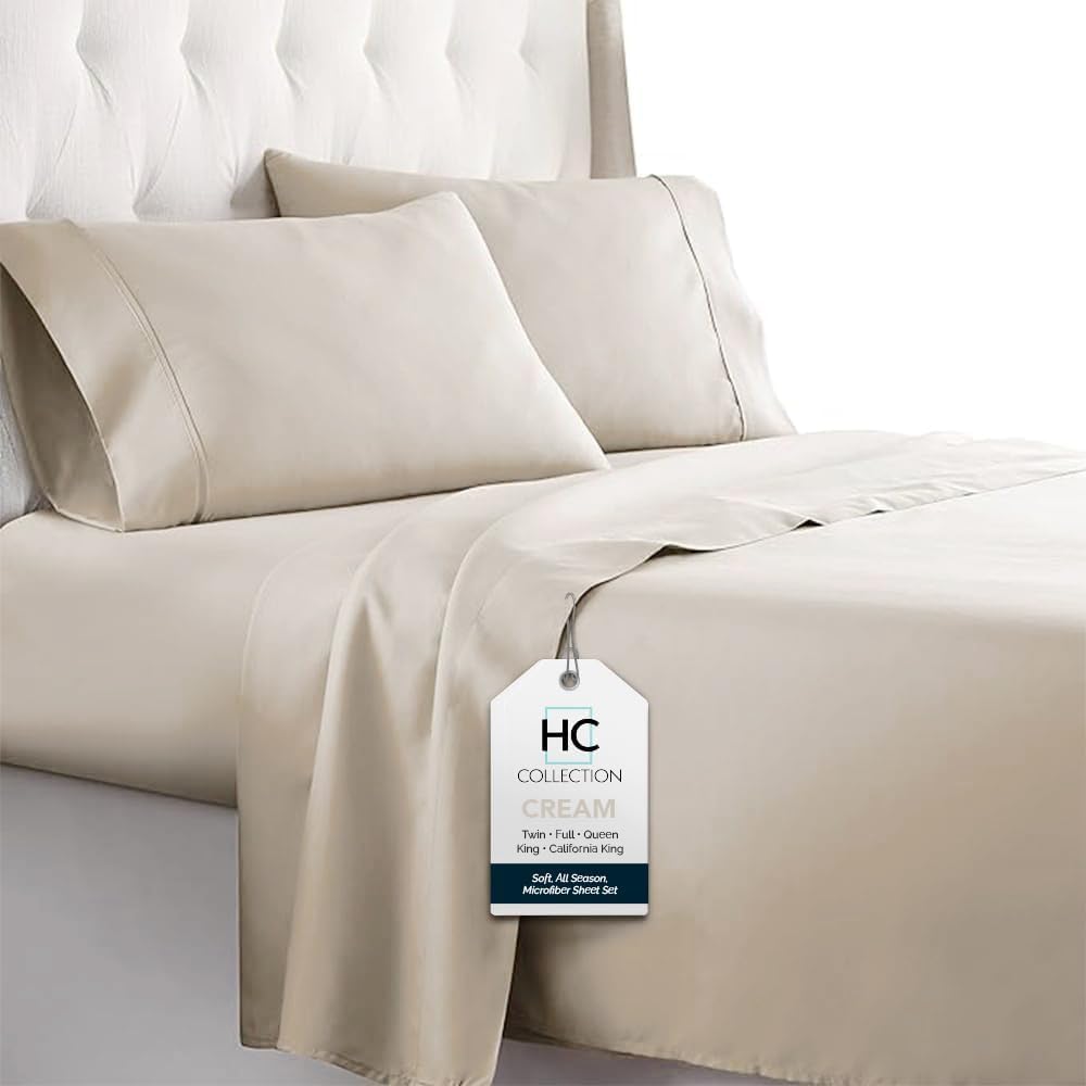 HC COLLECTION – Juego de sábanas y fundas de almohada de tamaño matrimonial cbolsillos de 16 pulg de profundidad, resistente a la decoloración y