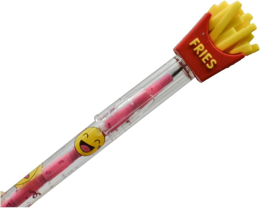 Lopenle 12 lápices de comida novedosos sin afilar, lápices apilables, papas fritas, hamburguesas, helado, lápices de cola con 64 puntas para